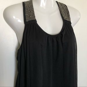 WOMANS L/XL T BACK BEADED w/ SHEER SPLIT OVERLAY